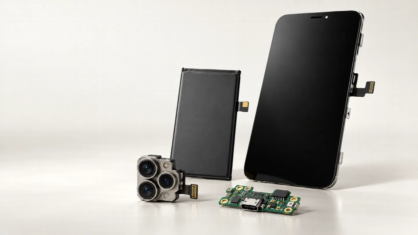 Model-matched mobile components shown in an illustrative product studio